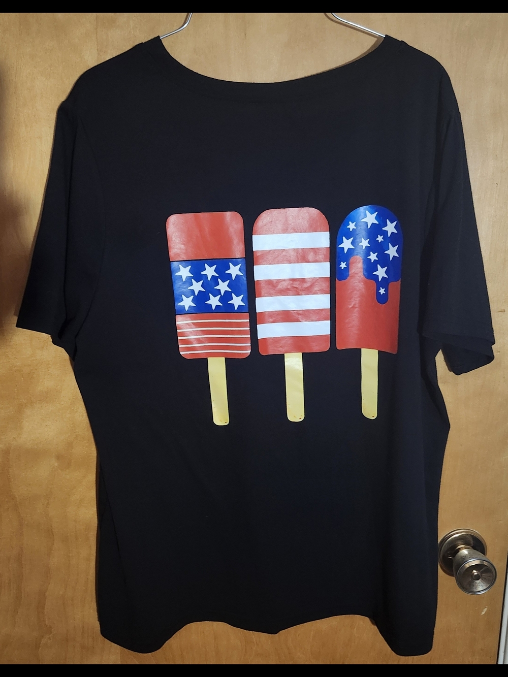SHEIN Black Short Sleeve Tee with Patriotic Popsicle Graphic